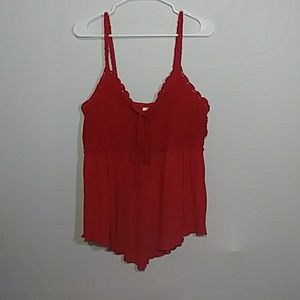 Red knitted spaghetti strap blouse